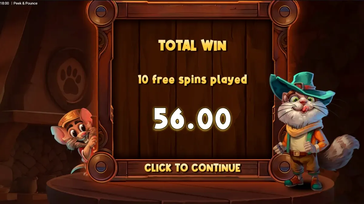 Tampilan visual slot Peek & Pounce dengan karakter kucing Señor Pounce di dapur pedesaan.