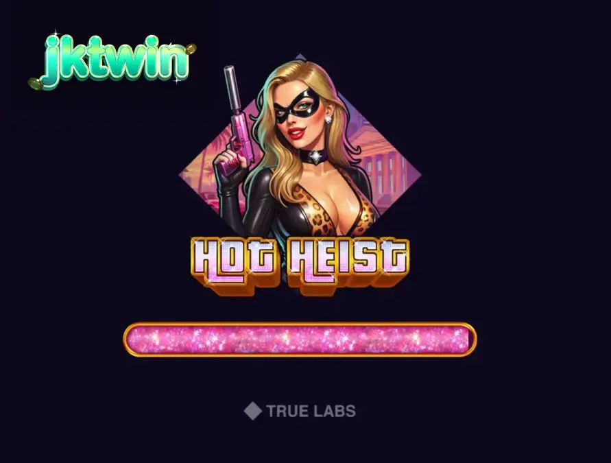 Tampilan visual neon dari slot Hot Heist dengan elemen tema perampokan